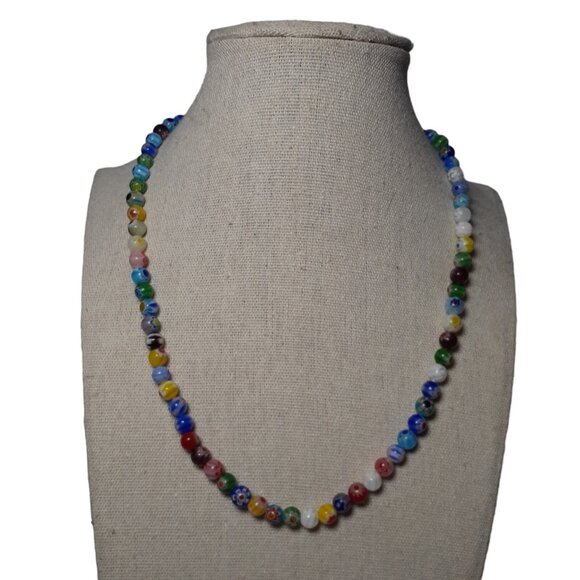 Necklace Signed Brielle Art Glass Multicolored Beaded Gold Tone Chain 17" Unique - Picture 9 of 16